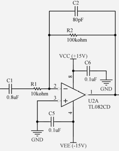 Active Band-pass Filter using TL082 (20Hz to 20kHz)